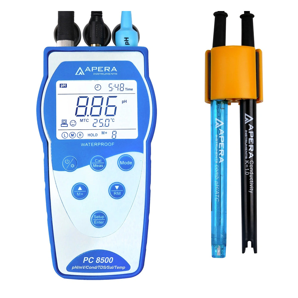 PC8500 高性能タイプ ポータブル式pH/ECマルチ水質計 pH/EC/TDS/塩分濃度/抵抗率/℃ データ管理機能付き